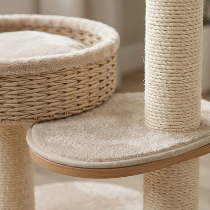 Mvdxf Compact Double Post Basket Cat Tree Oatmeal - Detail view