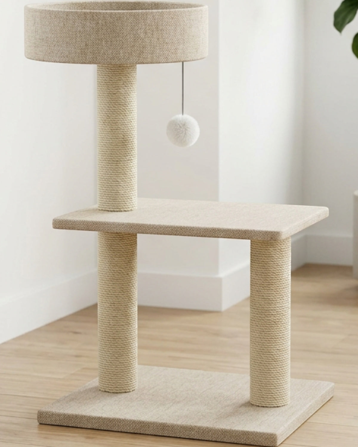 Mvdxf Compact Double Post Basket Cat Tree Oatmeal - Lifestyle view