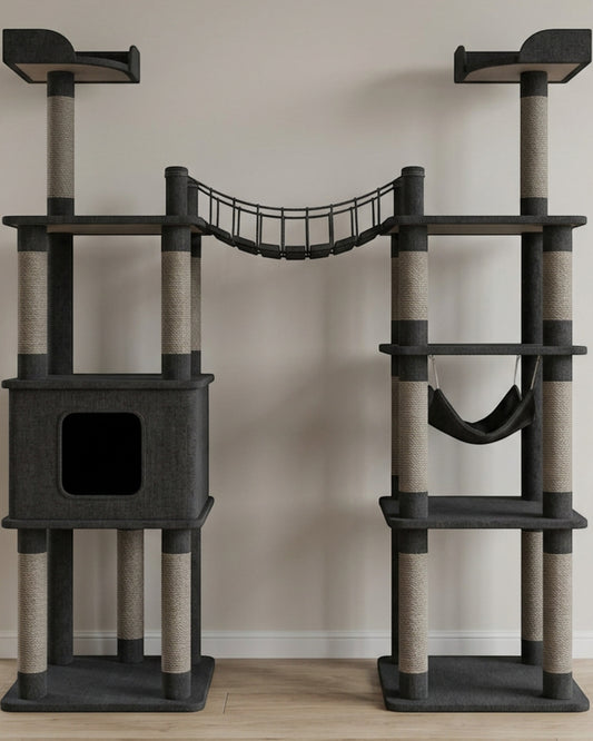 Mvdxf Double Tower Bridge Cat Tree Charcoal - Lifestyle view